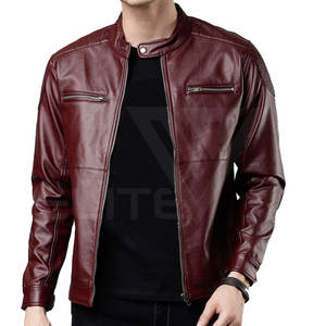 <b>Men's</b> <b>Summer</b> OEM Service Flop Leather Canvas <b>Jacket</b> with Stand Collar Full Sleeves Waterproof & Reversible Made in Pakistan - Product Image 1