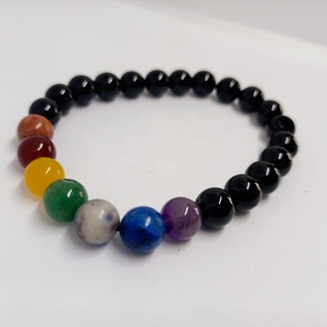 Bracelet sept chakras avec tourmaline noire, pierres précieuses naturelles, bracelet 7 chakras de qualité supérieure, vente en gros, perles naturelles de 8 mm - Product Image 1