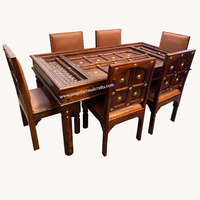 Ensemble de table et de chaises de salle à manger en bois massif de style antique, table de salle à manger sculptée à la main, 6 chaises, meubles de restaurant