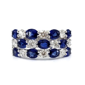 ชุดกรงเล็บสีขาว18K แหวนไพลินทรงกลมตัดสวยงามสวยงาม - Product Image 1