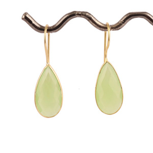 คอลเลคชั่นที่สวยงามต่างหูห้อยรูปหยดน้ำสีเขียวชาลเซโดนีสีเขียวต่างหูทองเหลืองชุบทอง18K ทำด้วยมือชุดของขวัญแต่งงาน - Product Image 3