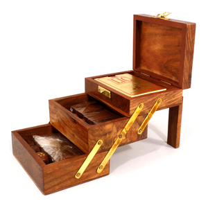 Boîte à bijoux en bois vintage à vente chaude avec incrustation en laiton, boîte à bijoux en bois antique à 3 compartiments, personnalisée - Product Image 5