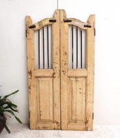 Madera de teca de fabricación de puertas dobles, madera de teca antigua, hecha a mano, hierro forjado, retro, retro, para interior