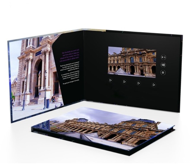 New Design LED Video Greeting Card 7-12 Inch LCD Screen Video Brochure A4/A5 Size Paper Video Business Card 256MB Memory UV