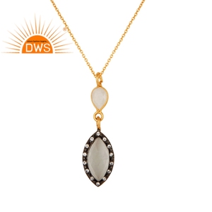 Pendentif en pierre de lune blanche pour femmes, chaîne en argent avec pendentif, vente en gros, bijoux plaqués en or indien, 925 - Product Image 1