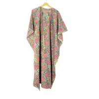 Robe longue kaftan sans manches à imprimé floral, col en V, style bohème drapé, coupe droite, longueur ras du sol, décontractée, bio, grande taille, été