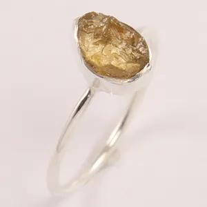 Minuscolo 925 impilabile anelli in argento Sterling giallo tormalina gemma anello di tormalina grezza ruvida regalo da donna