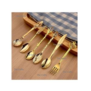 Juego de cubiertos de latón de calidad exclusiva, diseño diferente, juego de 6 piezas para servir comida. - Product Image 1