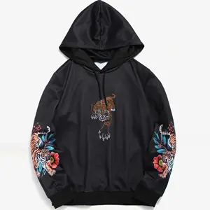 2023 Latest Design Sweat Shirt Custom Embroidery Black Men Hoodie With Tiger Quality Print For Sale