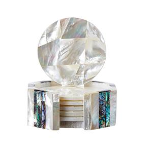 Dessous de verre en pierre incrusté de nacre et objet d'artisanat fait main antique moderne de forme ronde pour la couleur naturelle - Product Image 6