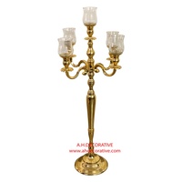 Candélabre à 4 bras en aluminium/laiton plaqué argent et or avec bougeoirs en verre transparent, fait main, décoration de mariage et de maison, qualité supérieure