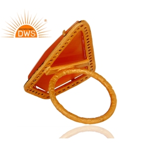 Handmade Hammered <b>Gold</b> Plated Sterling Silver <b>Cocktail</b> <b>Ring</b> CZ & Peach Moonstone Gemstone Jewelry Wholesaler - Product Image 3