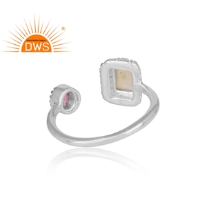 Anillo de plata de primera ley y topacio rosa para mujer, sortija abierta, plata esterlina 925, GEMA, Ópalo etíope, hecho a mano - Product Image 4