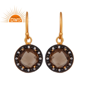 Boucles d'oreilles en argent Sterling 925, des pierres précieuses en Quartz fumé, bijoux en plaqué or 18k, vente en gros, fabrication de bijoux - Product Image 1