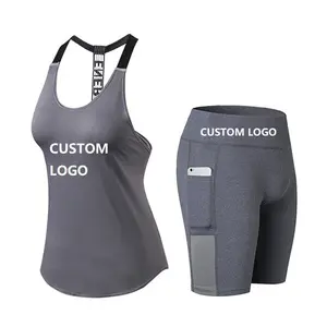 Grosir gym pakaian celana pendek wanita-Vedo Tank Top Kebugaran Wanita, Celana Pendek Fitness Pakaian Tank Top GYM Poliester Logo Kustom