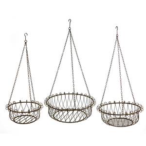 Cesta de mimbre de Metal para fruta, cesta colgante de jardín al aire libre de 3 niveles, para colgar en la pared de flores, cesta de mimbre para plantas - Product Image 6