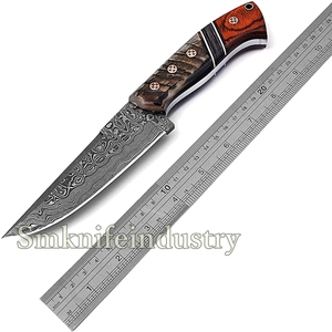 Couteau de chasse et à dépecer en acier Damas fait main sur mesure de 9,5 pouces, lame fixe, manche en bois, OEM par Sm Knives (smk1995) - Product Image 3