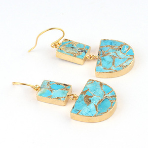 Pendientes de latón hechos a medida Mojave azul cobre turquesa doble piedra gota colgante oro/plata galvanoplastia para regalo de bodas - Product Image 3