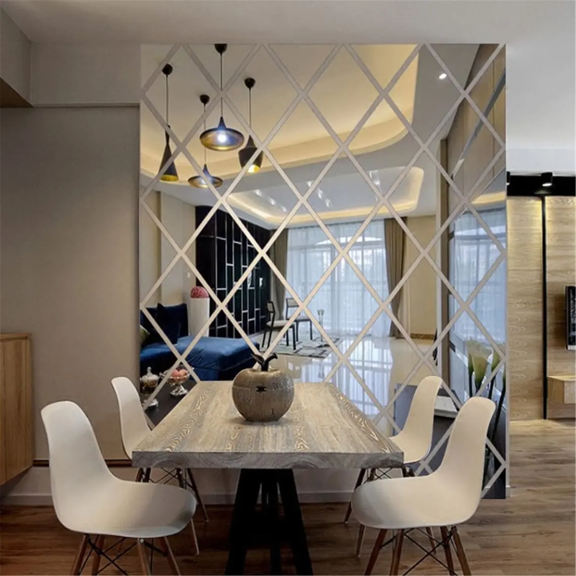 17/32/58Pcs 3D Mirror Wall Sticker DIY Diamonds Triangles Acrylic Wall Stickers Living Room Home Decoration