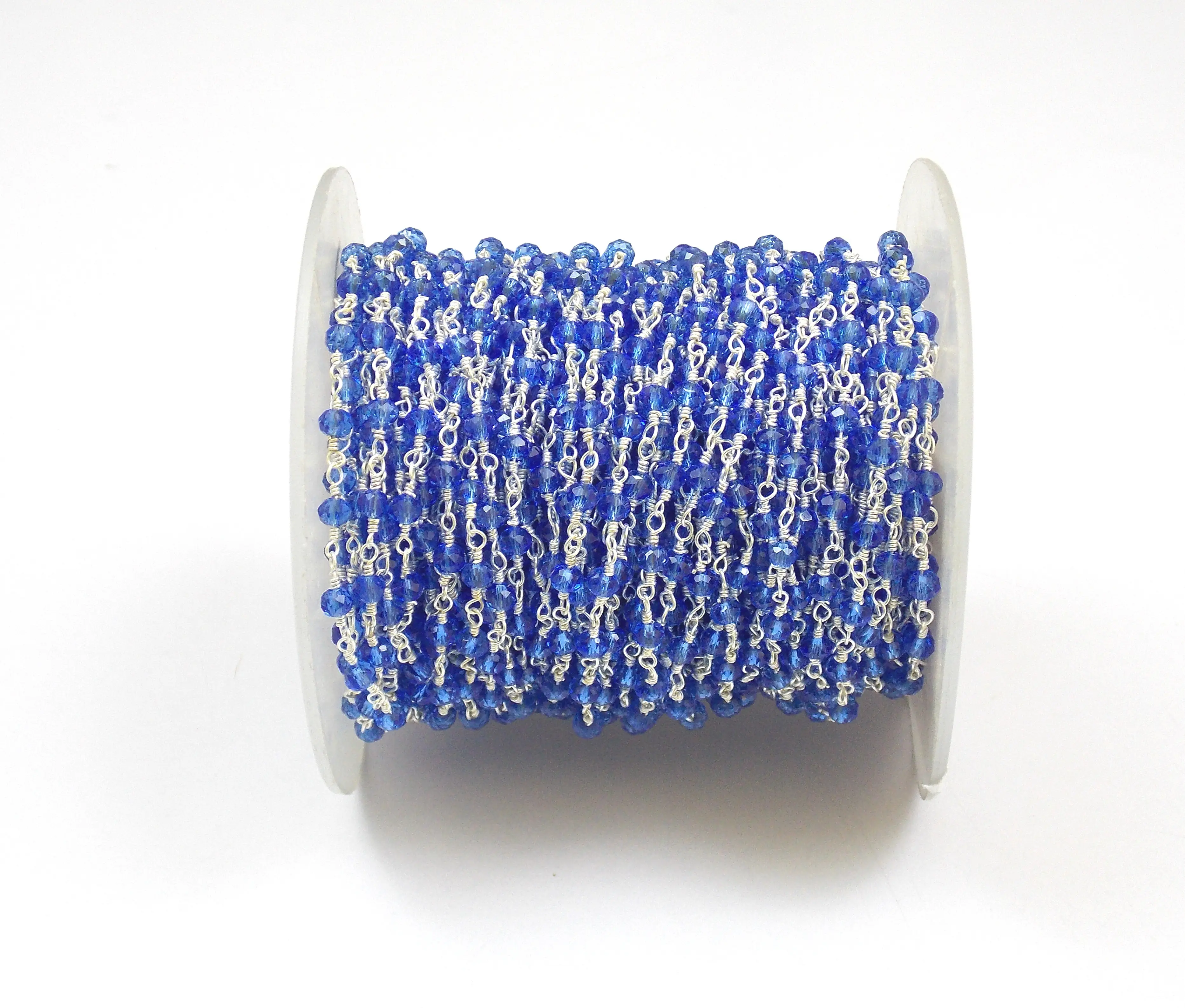 Синие кварцевые бусины латунные четки Посеребренная цепь ручной работы с камнем CZ