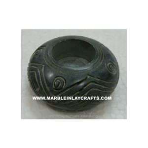 Soapstone <b>Black</b> Round <b>Candle</b> <b>Holders</b> - Product Image 1