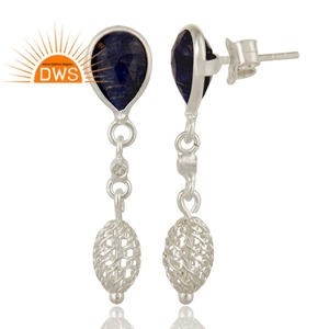 925 argent sterling fin corindon bleu naturel et topaze blanche pierres précieuses boucles d'oreilles fabricant de bijoux - Product Image 2