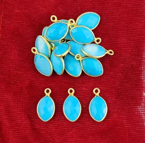 Turquoise Gemstone Marquise Shape Bezel Set Sterling Silver Gold <b>Vermeil</b> Birthstone Pendant - Product Image 5