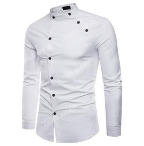 Chemise décontractée pour homme à col montant, boutonnée, unie, à simple boutonnage, nouvelle mode européenne, logo personnalisé - Product Image 1