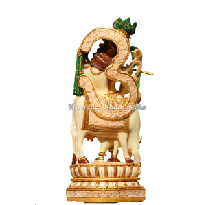 Nirmala Handicrafts NH04307 Estatua de Vaca Krishna Tocando la Flauta, Hecha a Mano en Poliresina Blanca, para Decoración del Hogar, Hecha en Rajasthan - Product Image 2