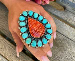 Bague statement en argent sterling 925 avec turquoise naturelle, bijoux fins pour femmes, pierre turquoise naturelle, bague en argent faite à la main - Product Image 1