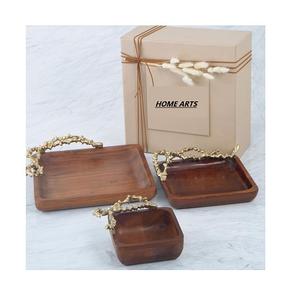 Bandeja de servicio de trabajo islámico de madera de mango, bandeja de servicio de comida de madera maciza con forma personalizada hecha a mano para gran oferta - Product Image 2