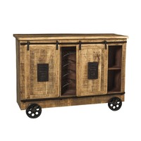 Meuble bar en bois de manguier massif de style chariot, base métallique, résistant à l'eau, écologique, durable, multifonctionnel, pliable, facile à nettoyer