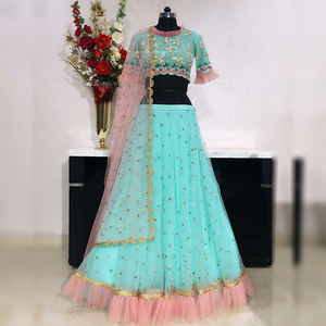 Diseñador Fancy Georgette Bordado Encaje Trabajo Precio al por mayor Ropa de seda étnica Ropa de fiesta Lehenga Choli Dupatta Alphanumero - Product Image 4