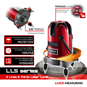 LL57R Niveau laser 5 lignes 6 points Lumière rouge Automatique Auto-nivellement Rotatif Intérieur Extérieur Outil de mesure - Product Image 4