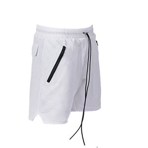 Custom White Mesh <b>Shorts</b> <b>with</b> Drawstrings <b>with</b> Side <b>Zipper</b> <b>Pockets</b> <b>Shorts</b> available <b>with</b> custom logo printing and embroidery - Product Image 1