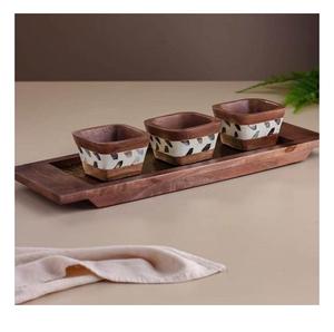 Plateau en nacre sur mesure avec poignées en bois, artisanat indien, certifié EPCH, plateau de service pour la maison - Product Image 1