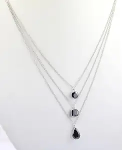 Magnificient black Diamond 14k/ 10k white gold stylish , 3 layer Black designer jewelry Necklace delivery across world