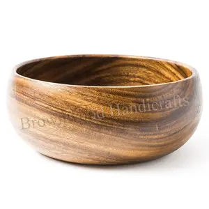 Fornitore sfuso di forma rotonda Design ciotola di legno di noce di Acacia Mango ciotola di frutta e insalata che serve i prodotti più venduti Online
