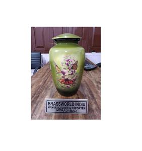 Brassworld India Urna de cremación para adultos de latón verde con mariposa Impreso Estilo americano Suministros funerarios - Product Image 1