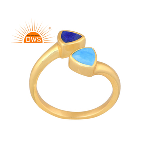 925 Sterling Silver Natural <b>Lapis</b> <b>Lazuli</b> And Turquoise Gemstone Adjustable <b>Ring</b> Jewelry For Women Gift For Her - Product Image 1