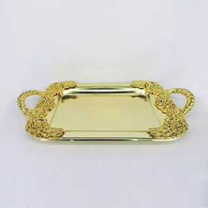 Plateau de service moderne pour ustensiles de cuisine, décor de plat de service pour la maison d'hôtel couleur or plateau de service carré en métal de conception moderne - Product Image 5