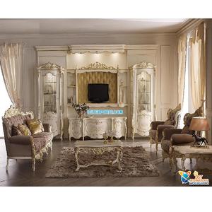 Ensemble de canapés en bois massif, salon classique sculpté à la main, finition blanche italien, offre spéciale - Product Image 1