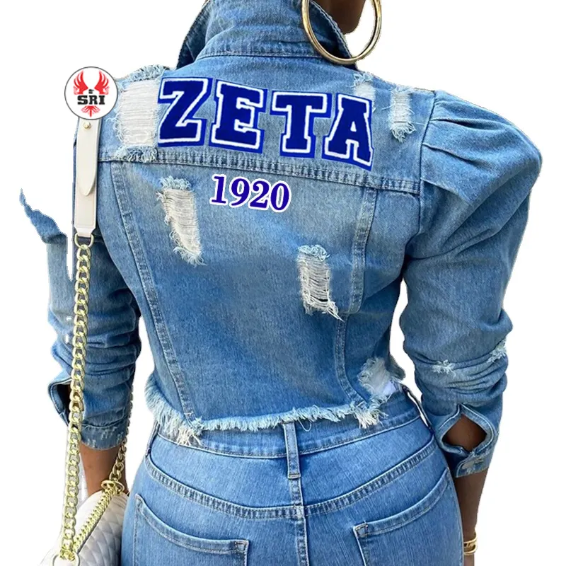 Zeta Phi Beta Sorority Embroidery Ladies Denim Jeans Jacket | ZPB Sorority Embroidered Women Customized Denim Jacket