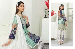 Costumes en coton pour femmes de haute qualité brodés pakistanais Shalwar Kameez tissu de robe de pelouse de qualité d'exportation - Product Image 4
