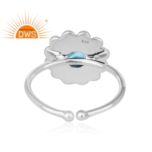 Anillo Ajustable de Plata de Ley con Diseño Floral, Anillo de Piedra Preciosa de Topacio Azul al por Mayor, Joyería de Colección Clásica - Product Image 3