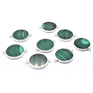Connecteur en argent sterling 925 plaqué argent, forme ronde en malachite, fabrication de bijoux faits à la main - Product Image 2