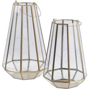 <b>Gold</b> Metal and Glass Geometric <b>Lantern</b> for Home Decoration Elegant Candle Holders & Jars for Christmas for Festive Décor - Product Image 2