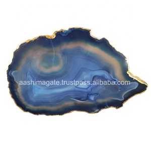 Plateau de service en agate bleue en gros, plateau en pierre naturelle teinte Chakra, design Feng Shui pour l'artisanat, plateaux en minéraux de jade et pierres précieuses - Product Image 3