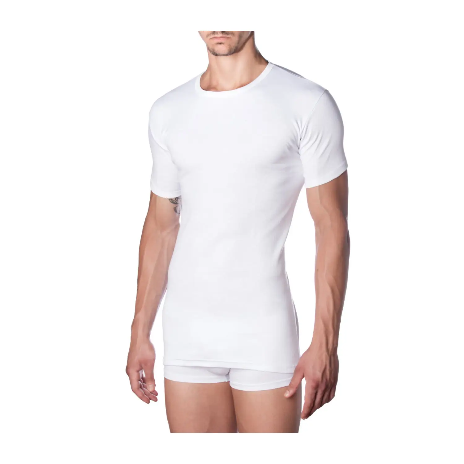 Wholesale Price Private Label Available Extralarge Size Men's Undershirt in Brushed White Cotton