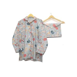 เซ็ตชุดนอนแขนยาวสำหรับผู้หญิง, ชุดนอนผ้าฝ้าย100% พิมพ์ลายดอกไม้ชุดนอนถักแขนยาวสไตล์สวมใส่สบายสำหรับฤดูใบไม้ร่วงฤดูร้อนและฤดูใบไม้ผลิ - Product Image 3